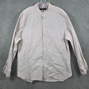 Shanghai Tang Men's Button Up Shirt White Red Striped Mandarin Collar Size 2XL